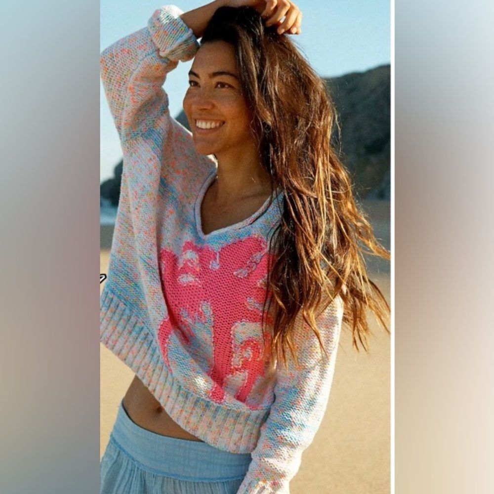 Anthropologie Palm Tree Boat Neck Sweater size S - Picture 3 of 16